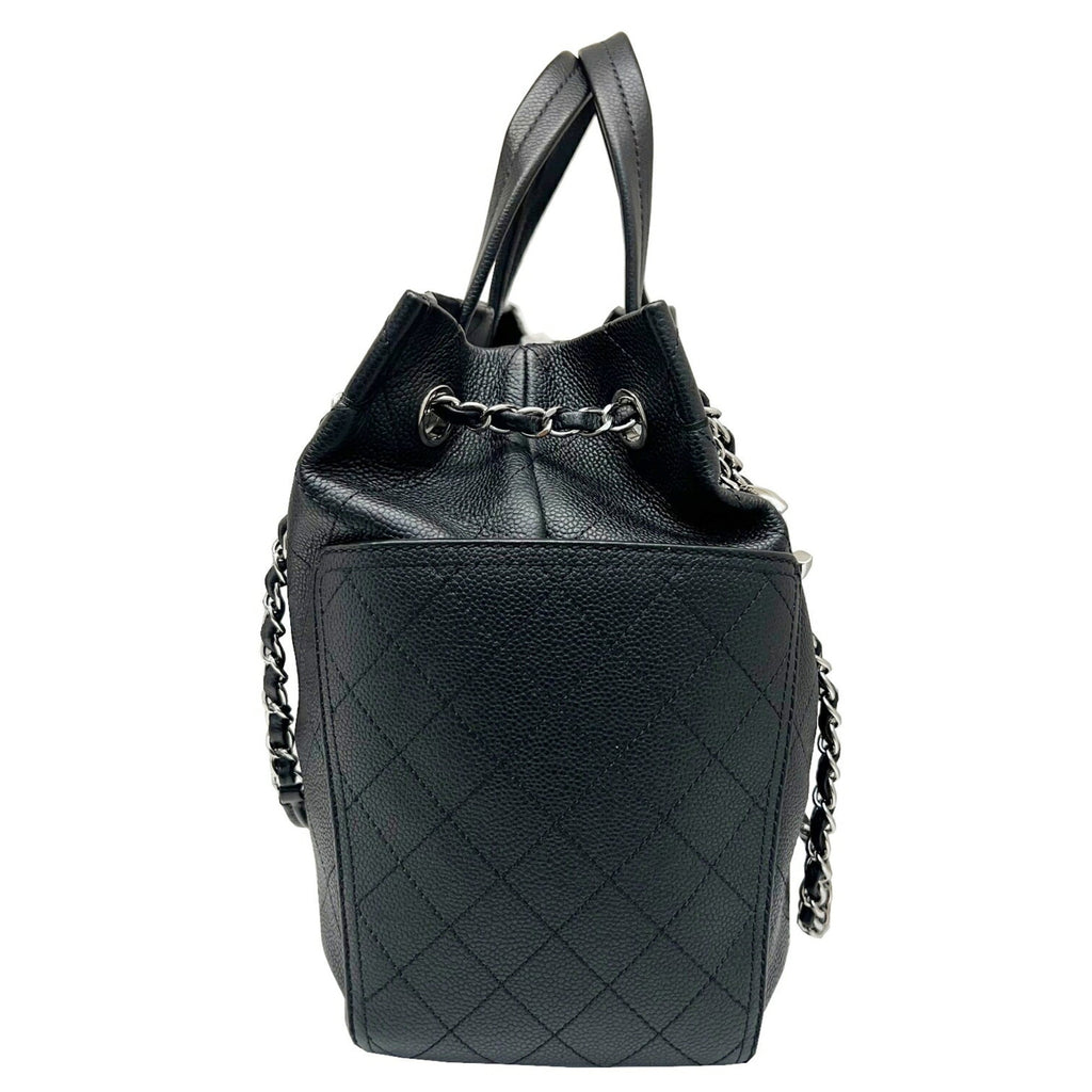 CHANEL Wild Stitch Shoulder Handbag Chain Tote Caviar Skin Black No. 19 Women's