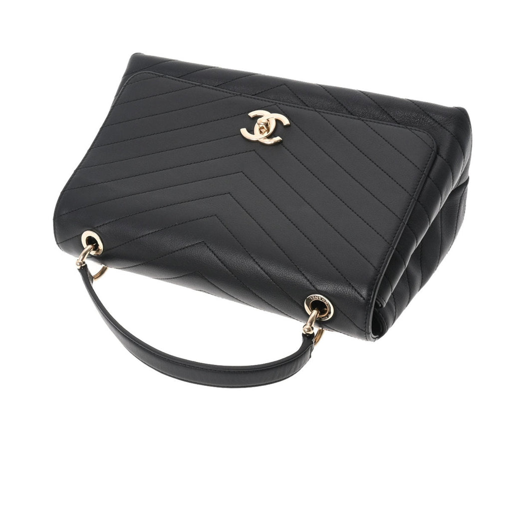 CHANEL Chevron Black Ladies Calf Handbag