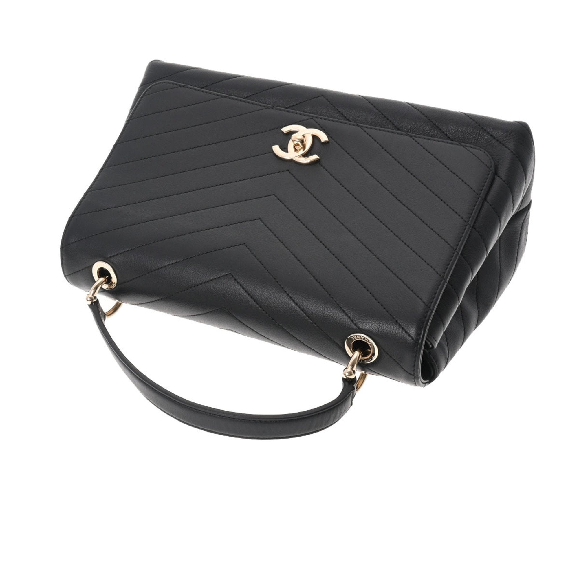 CHANEL Chevron Black Ladies Calf Handbag