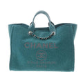 CHANEL Deauville GM Blue Green Ladies Straw Leather Bag
