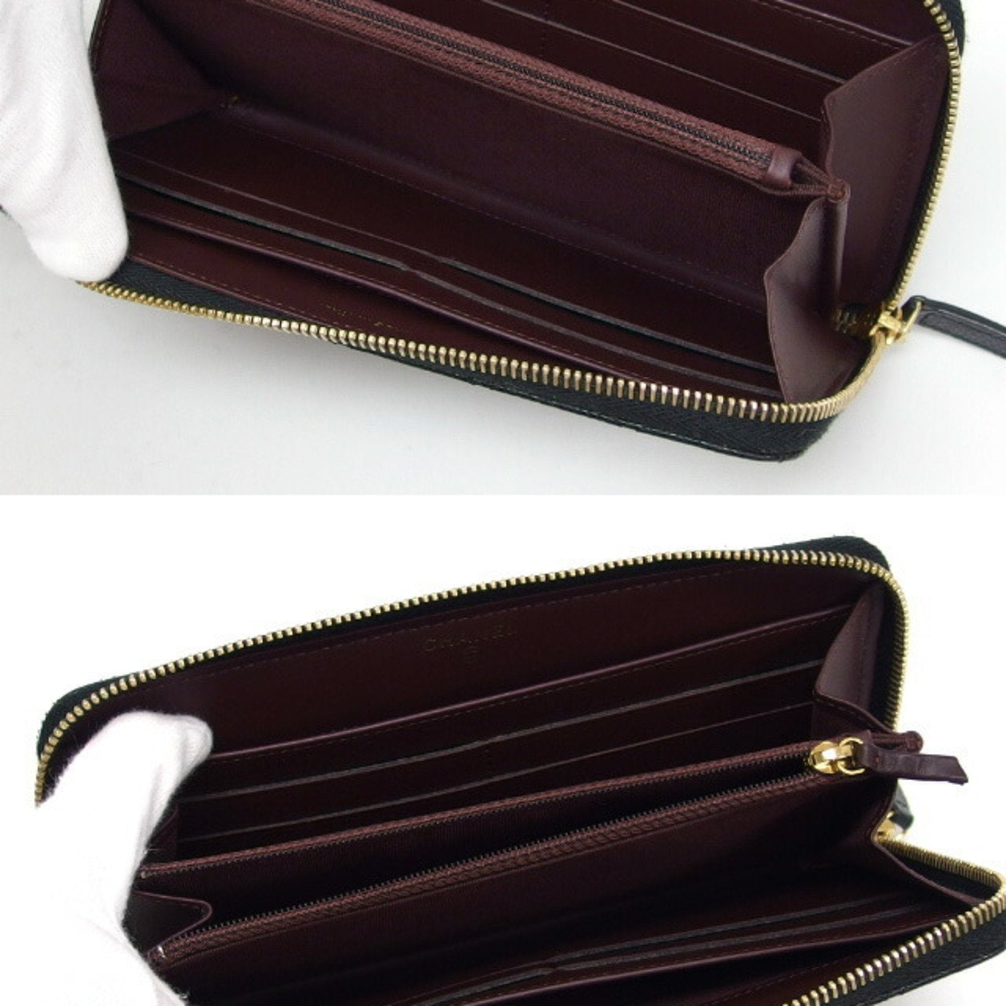 CHANEL Matelasse round long wallet caviar skin