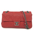 CHANEL Caviar Skin Matelasse Women's Leather Shoulder Bag Red Color