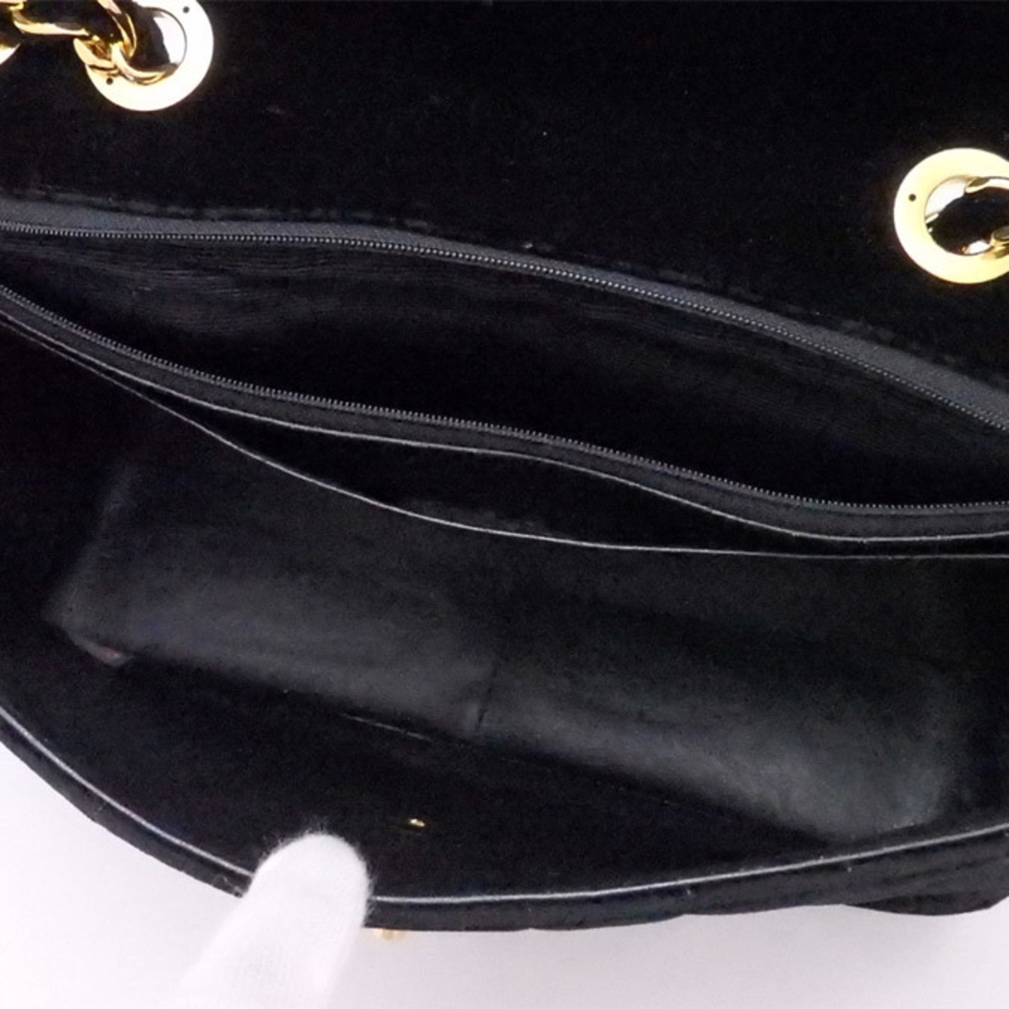 CHANEL shoulder bag here mark velvet / metal black x gold ladies