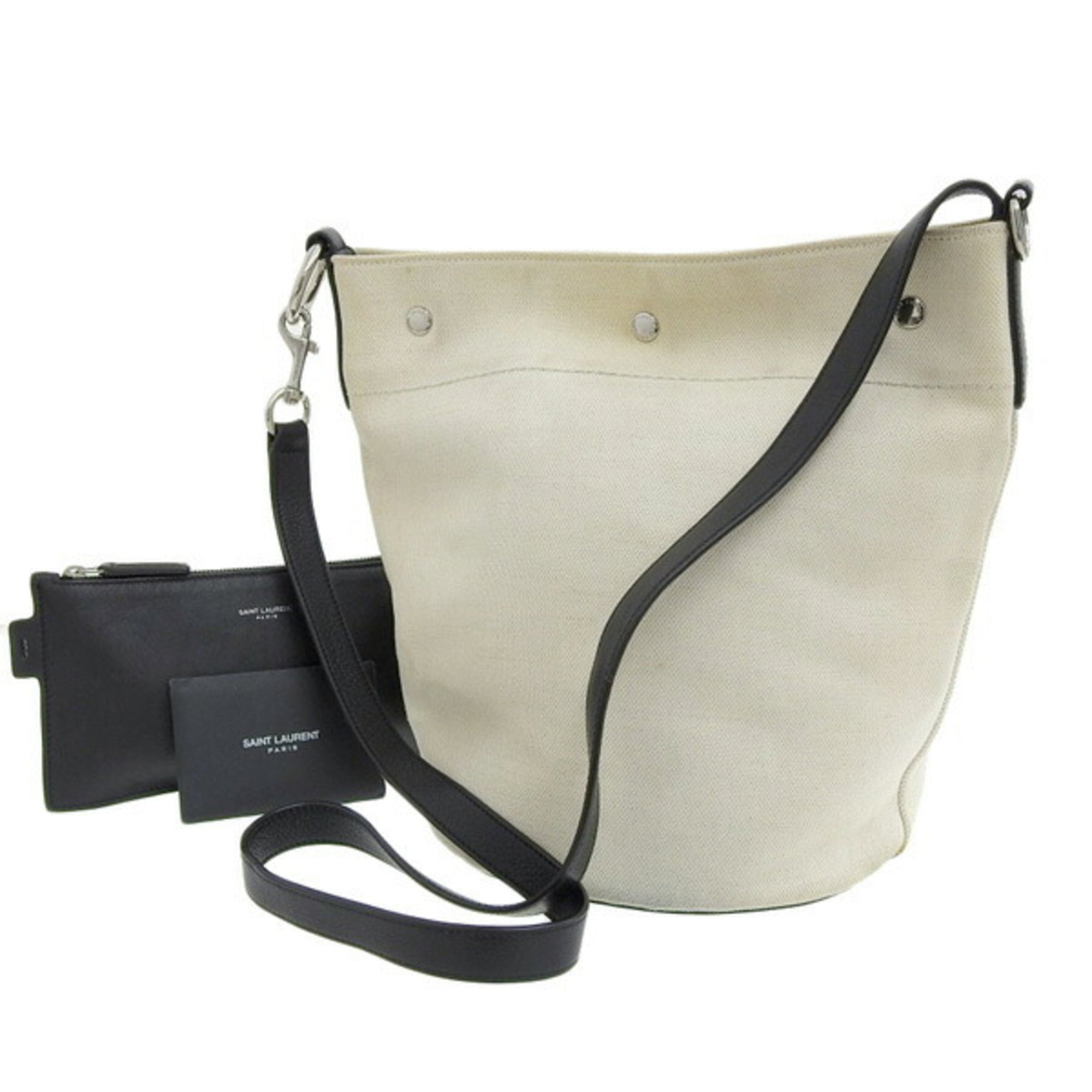 SAINT LAURENT Rive Gauche Canvas Leather Shoulder Bag 669299 Natural Black Ladies