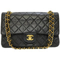 Chanel Matelasse 25 W Flap Chain Shoulder Bag Lambskin Leather Black