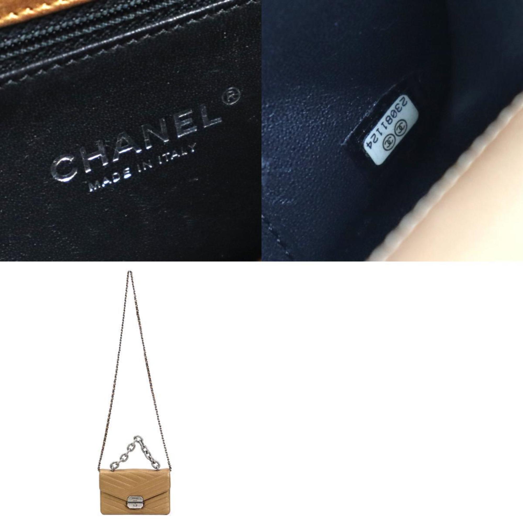 CHANEL Handbag Diagonal Shoulder Bag Turn Lock Chain Leather/Metal Gold/Gunmetal