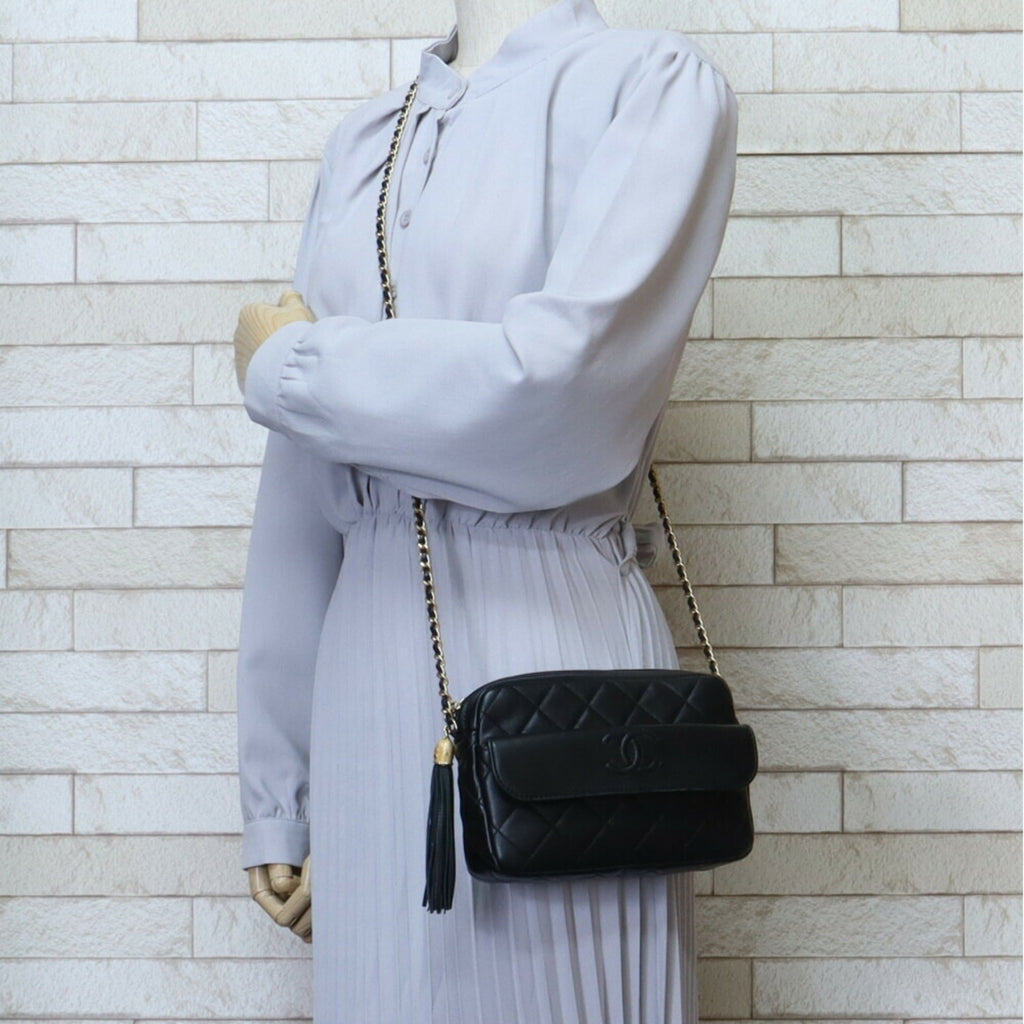 CHANEL Chain Shoulder Bag Lambskin Black Women's
