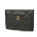 CHANELAuth  Matelasse Card Case Silver Hardware Leather Card Case Black