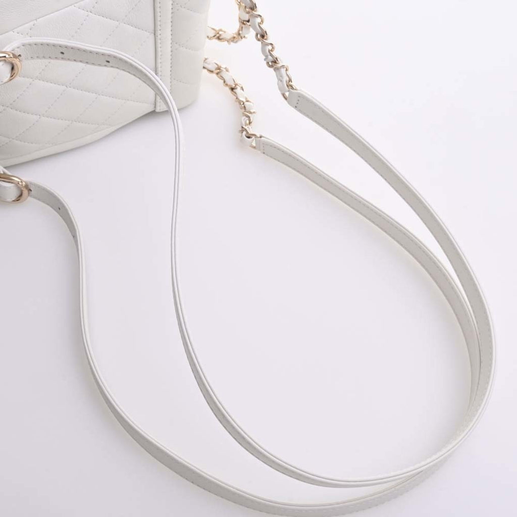 CHANEL Leather Matelasse Coco Mark Chain Rucksack Backpack AS2908 White Ladies