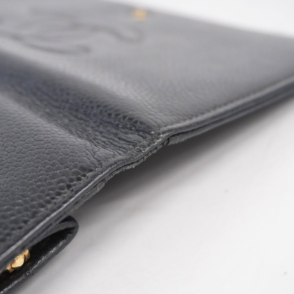CHANELAuth  Gold Hardware Women's Caviar Leather Long Wallet Black