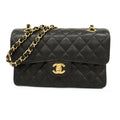 CHANELAuth  Matelasse W Flap W Chain Women's Caviar Leather Shoulder Bag Black