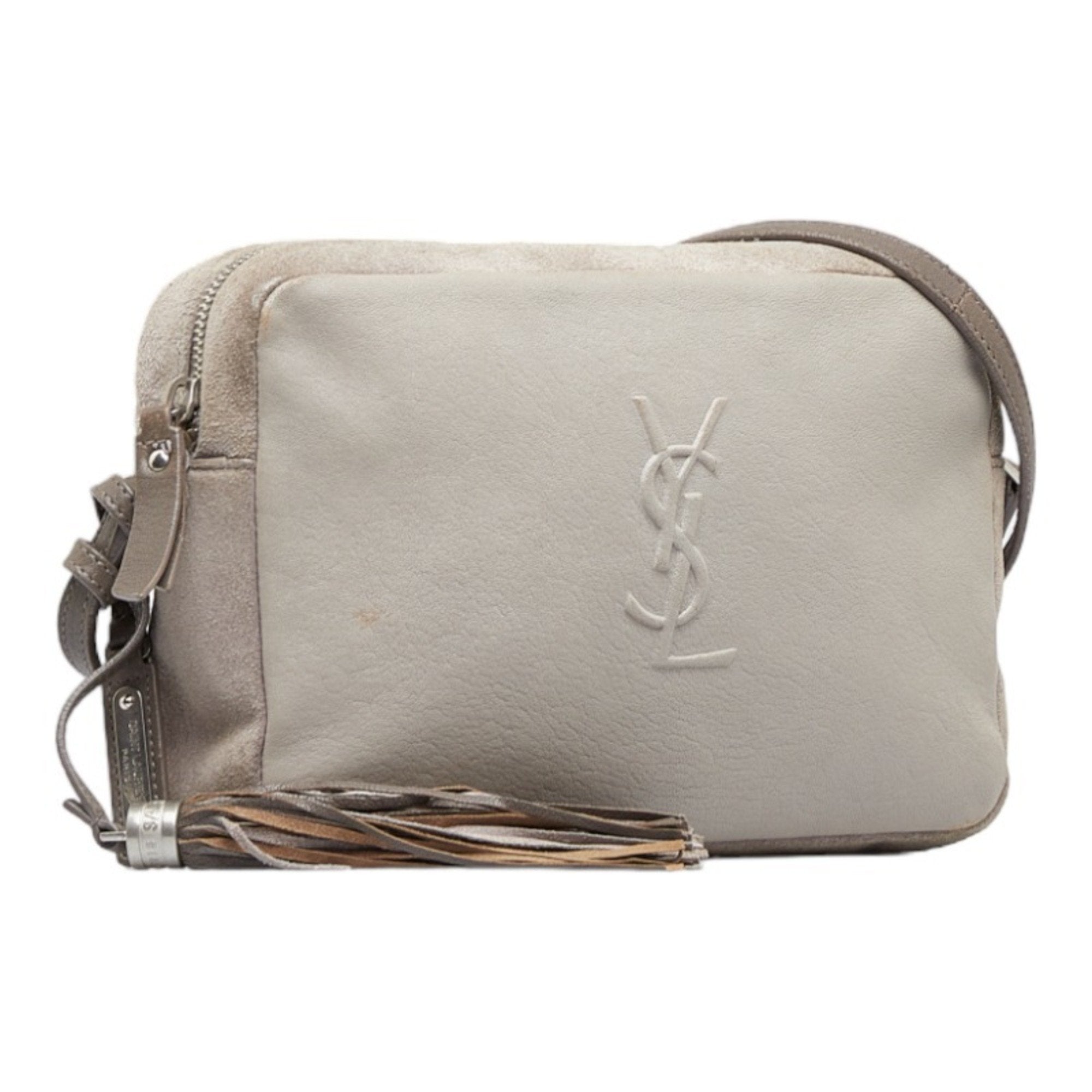 SAINT LAURENT Lou tassel shoulder bag camera 470299 gray leather ladies