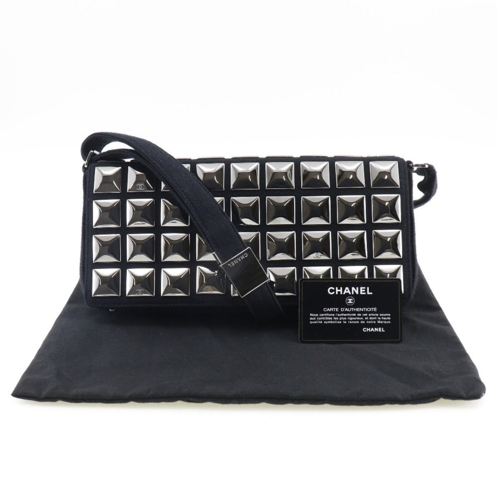 CHANEL ice cube shoulder bag chocolate bar cotton black ladies