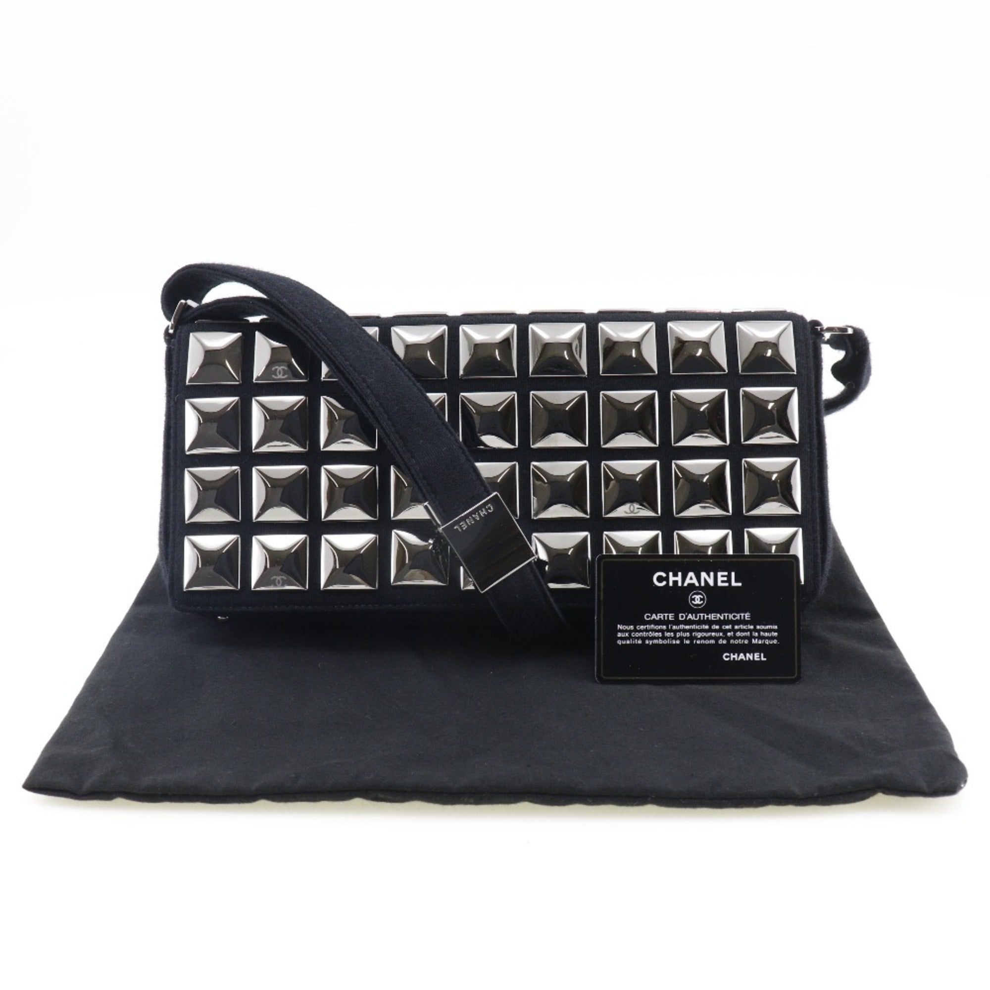 CHANEL ice cube shoulder bag chocolate bar cotton black ladies