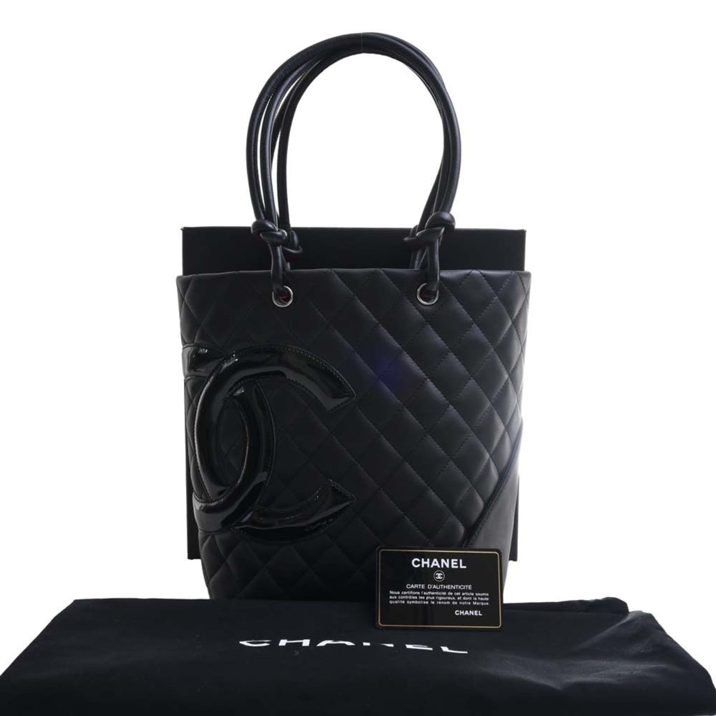 CHANEL Leather Cambon Coco Mark Small Tote Bag Black Ladies