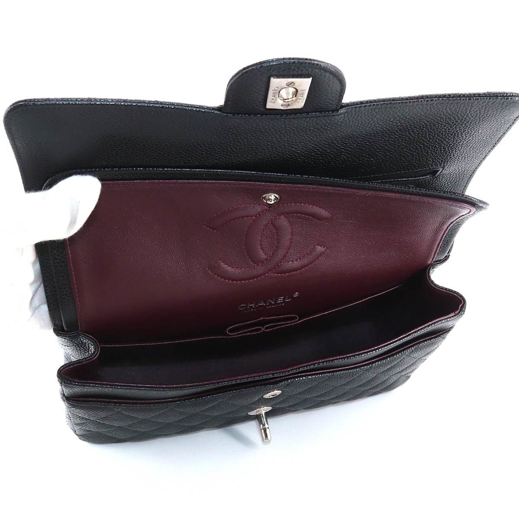 CHANEL Matelasse 25 Chain Shoulder Bag Caviar Skin Leather Black A01112 Silver Hardware