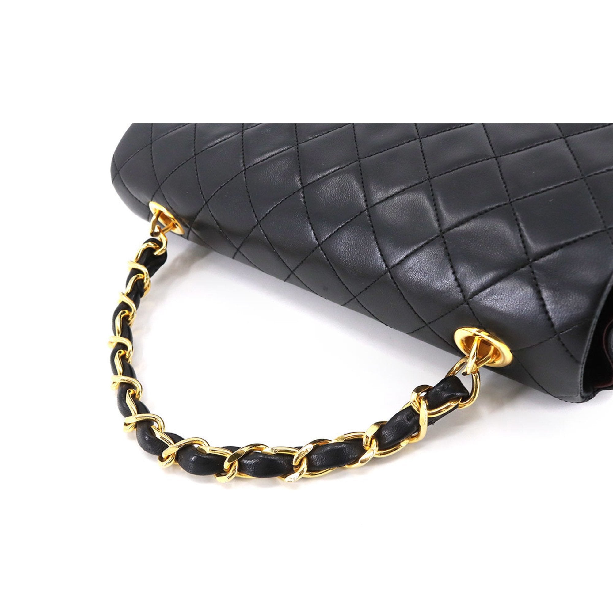 CHANEL Matelasse Chain Hand Bag Leather Black Gold Hardware Vintage