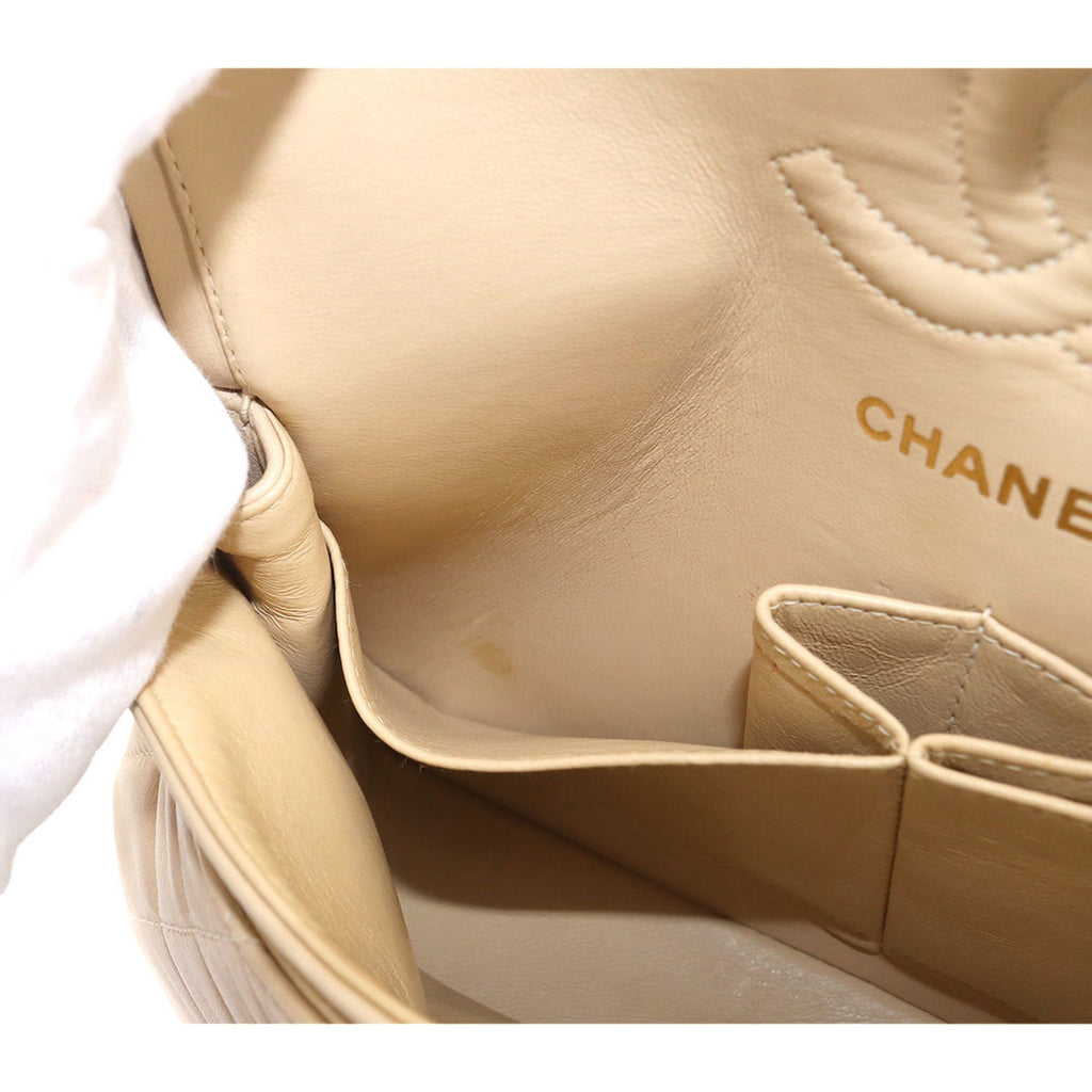 CHANEL Matelasse 23 Chain Shoulder Bag Leather Beige A01113 Vintage Coco Mark Gold Hardware