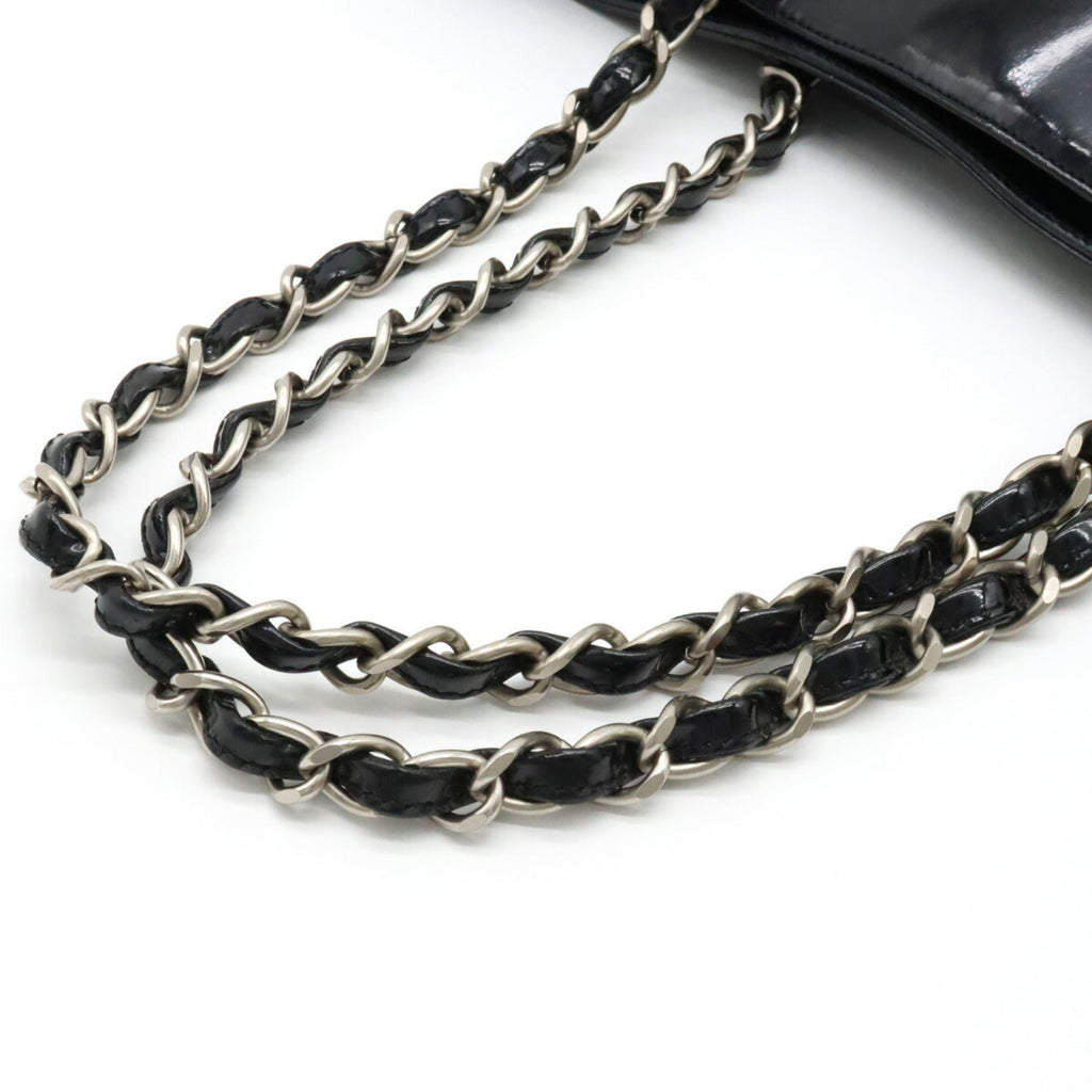 CHANEL Coco Mark Triple Punching Chain Shoulder Bag Tote Enamel Black