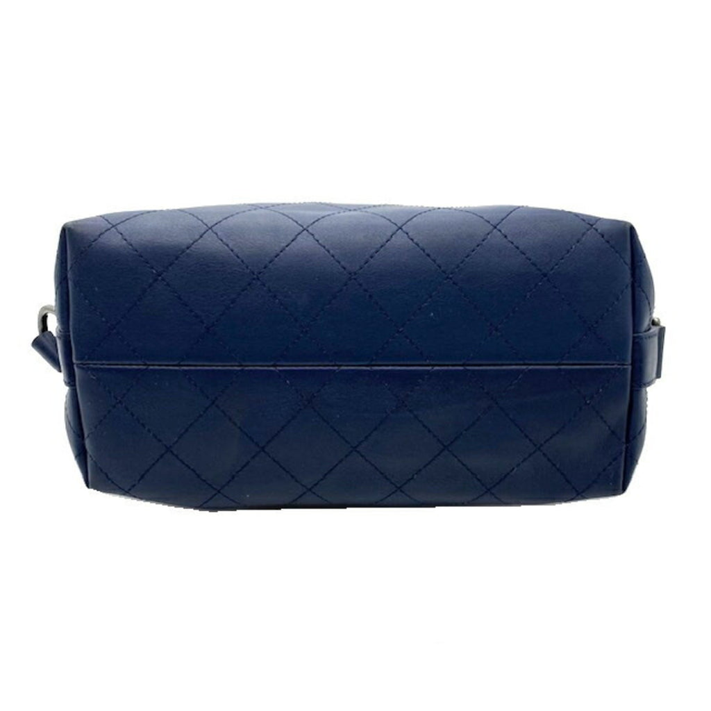 CHANEL Chain Shoulder Bag Leather Navy Pouch