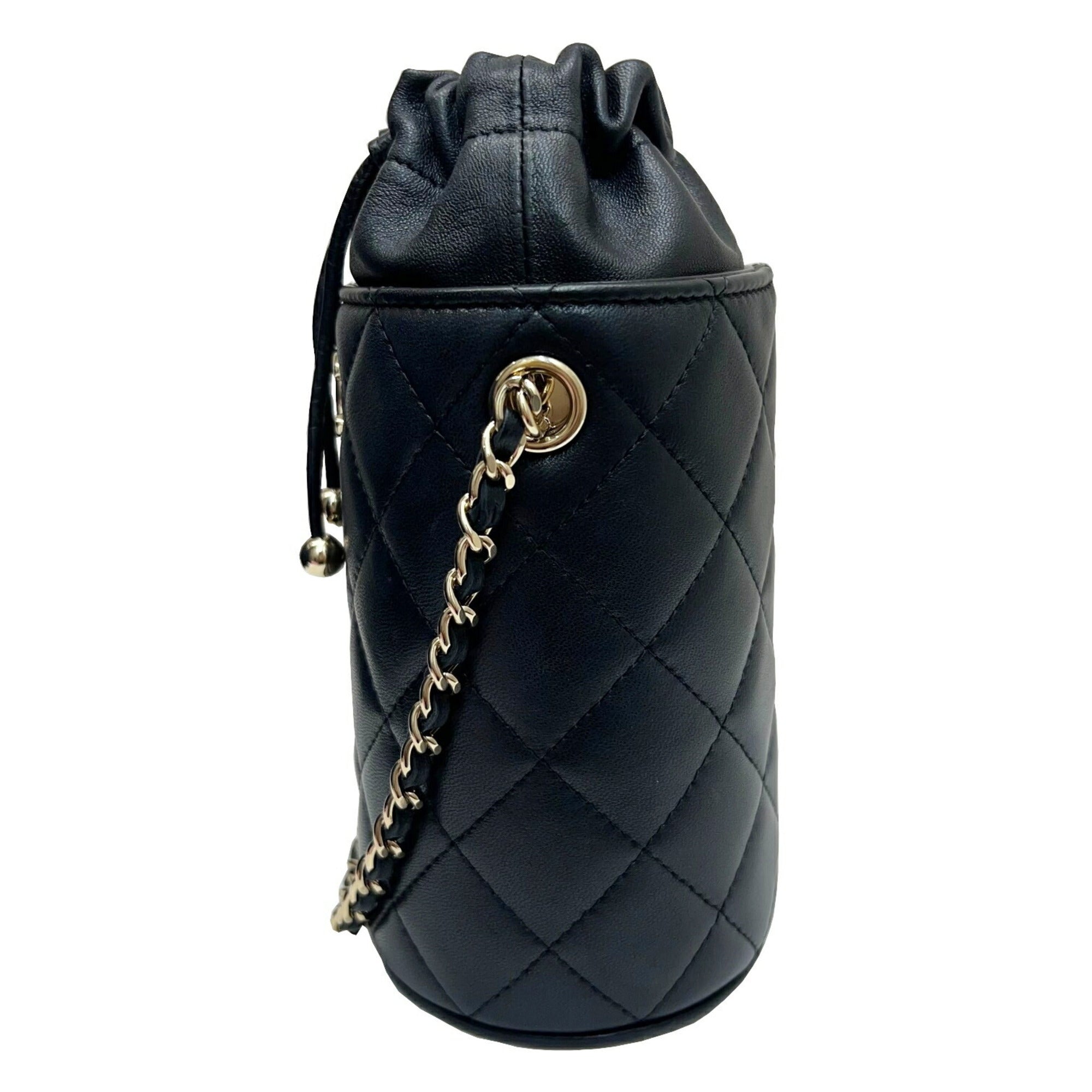 CHANEL Bucket Shoulder Bag Chain Lambskin Black Gold 3 Ladies