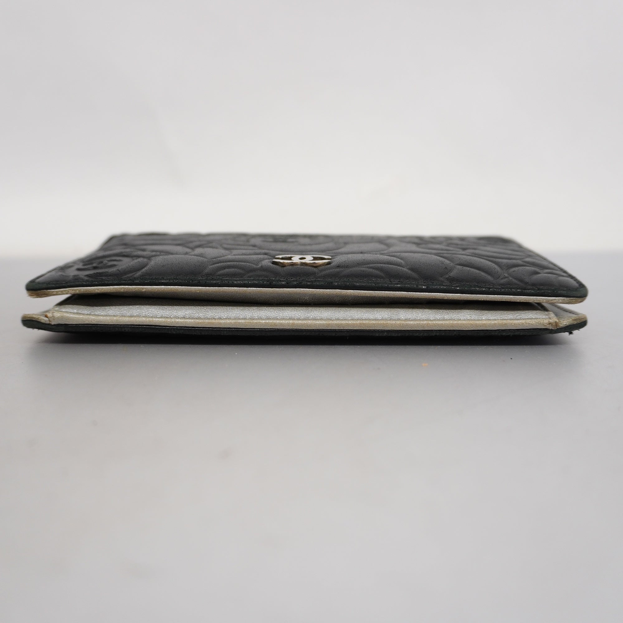 CHANEL  Camellia Bi-fold Long Wallet With Silver Metal Women's Lambskin