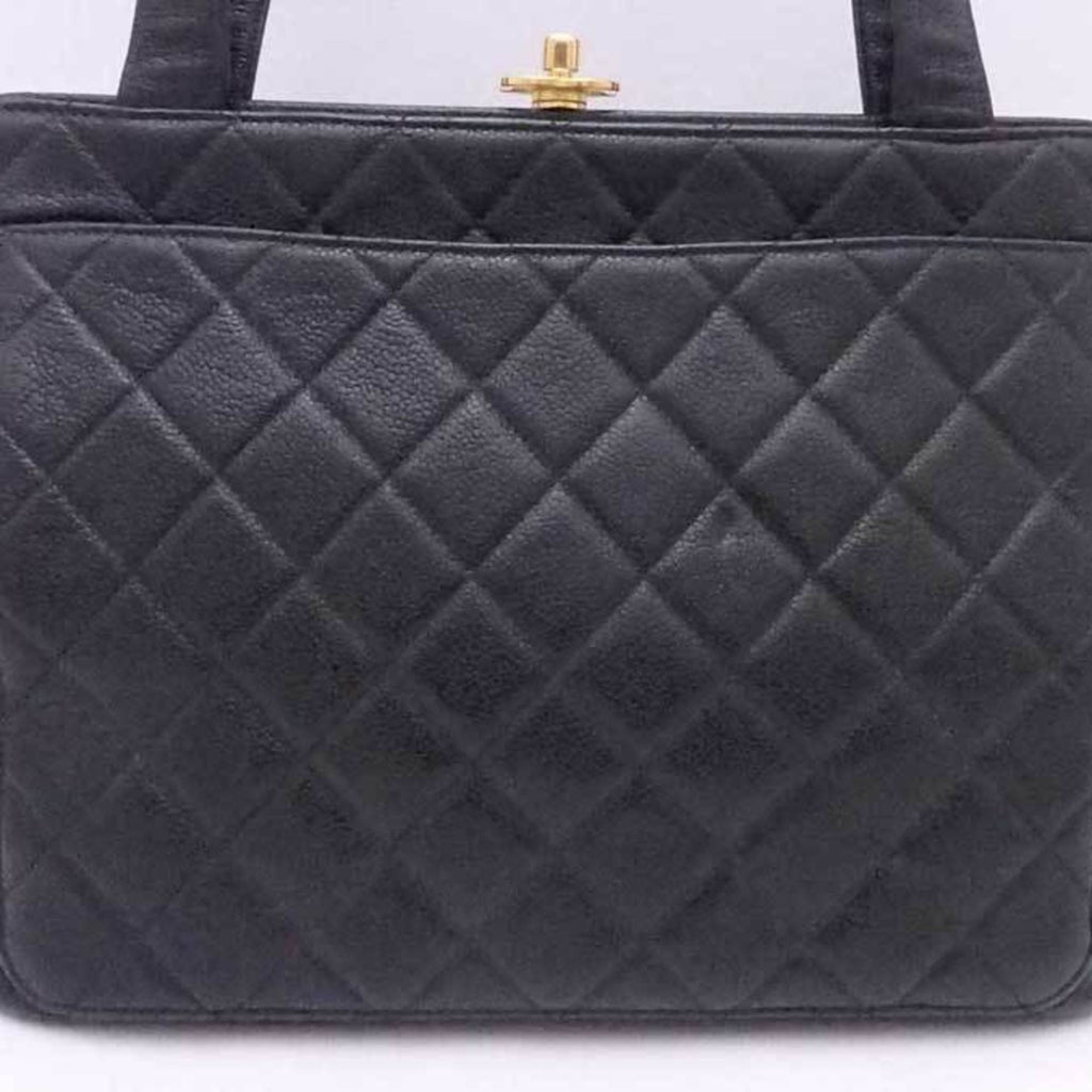 CHANEL shoulder bag matelasse caviar skin leather black gold ladies