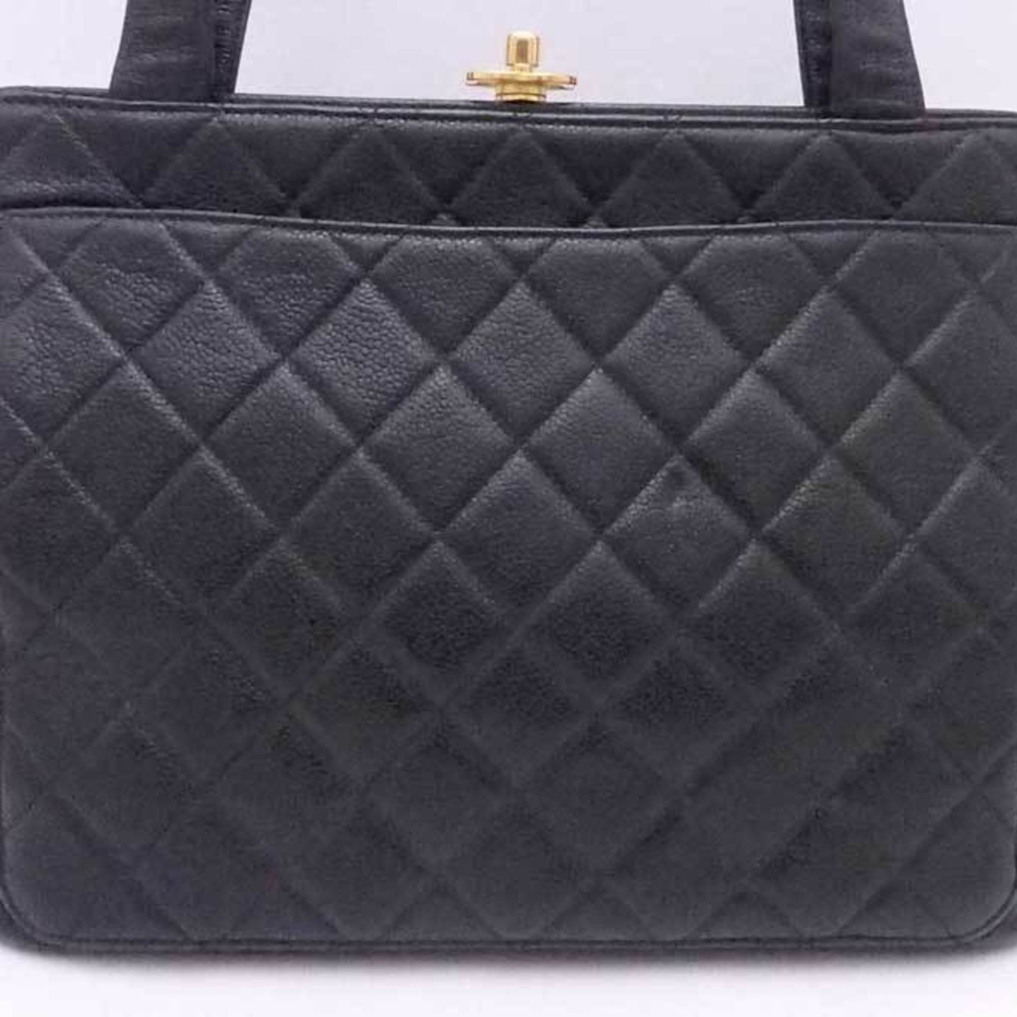 CHANEL shoulder bag matelasse caviar skin leather black gold ladies