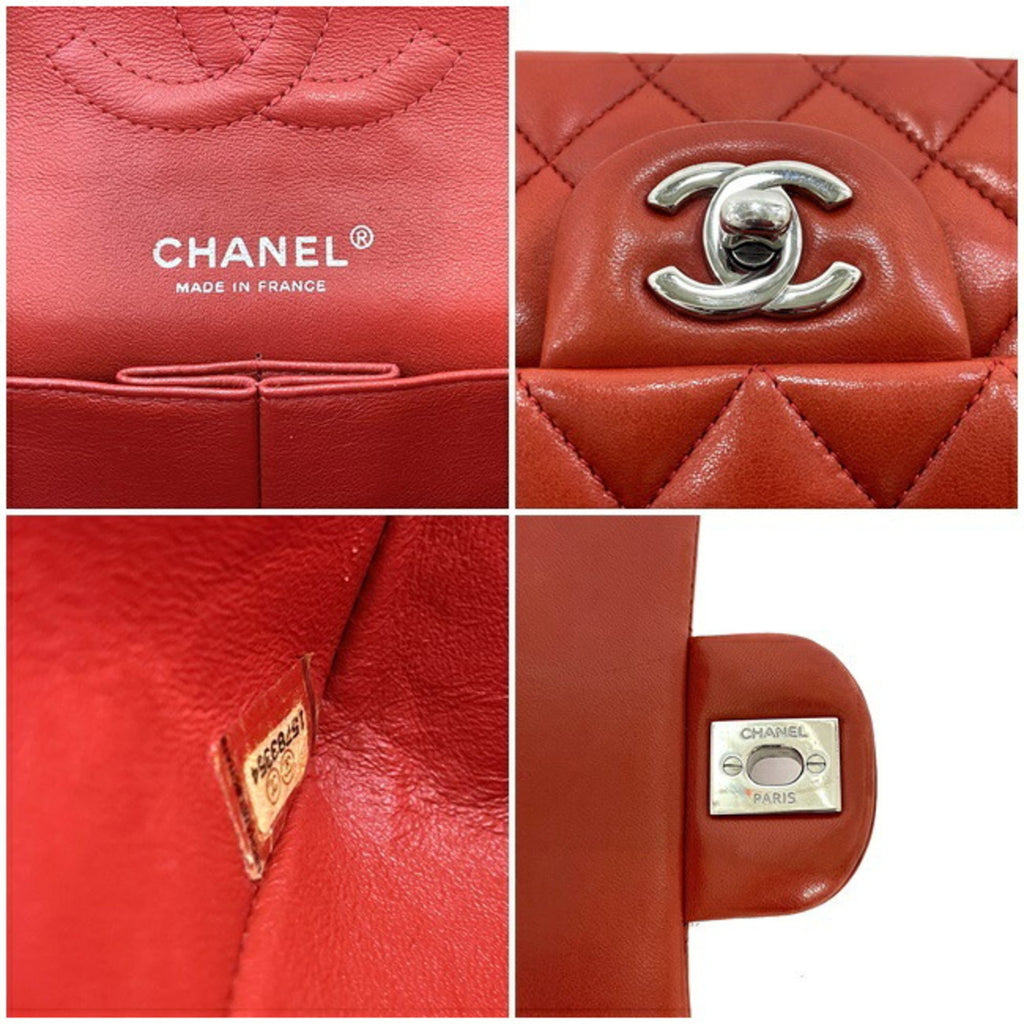 Chanel Chain Shoulder Bag 25 Red Matrasse A01112 W Flap Leather Lambskin 15s CHANEL Coco Mark Turn Lock Quilted Double Handbag