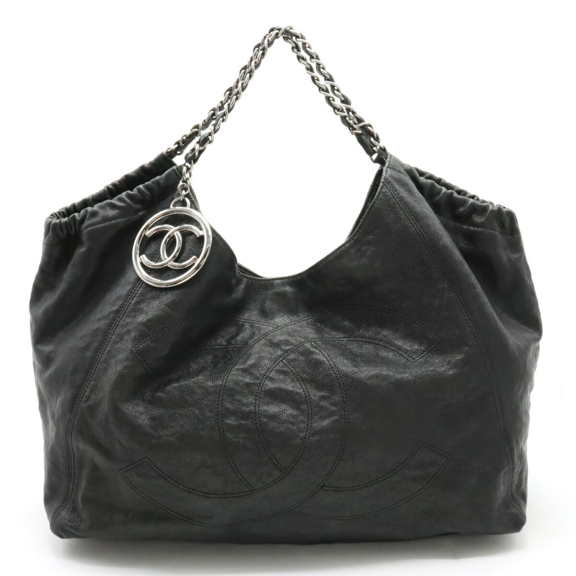 CHANEL Cococabus GM Cocomark Shoulder Bag Chain Tote Caviar Skin Leather Black A33450