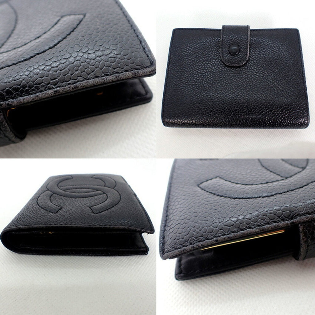 CHANEL caviar skin black two fold wallet