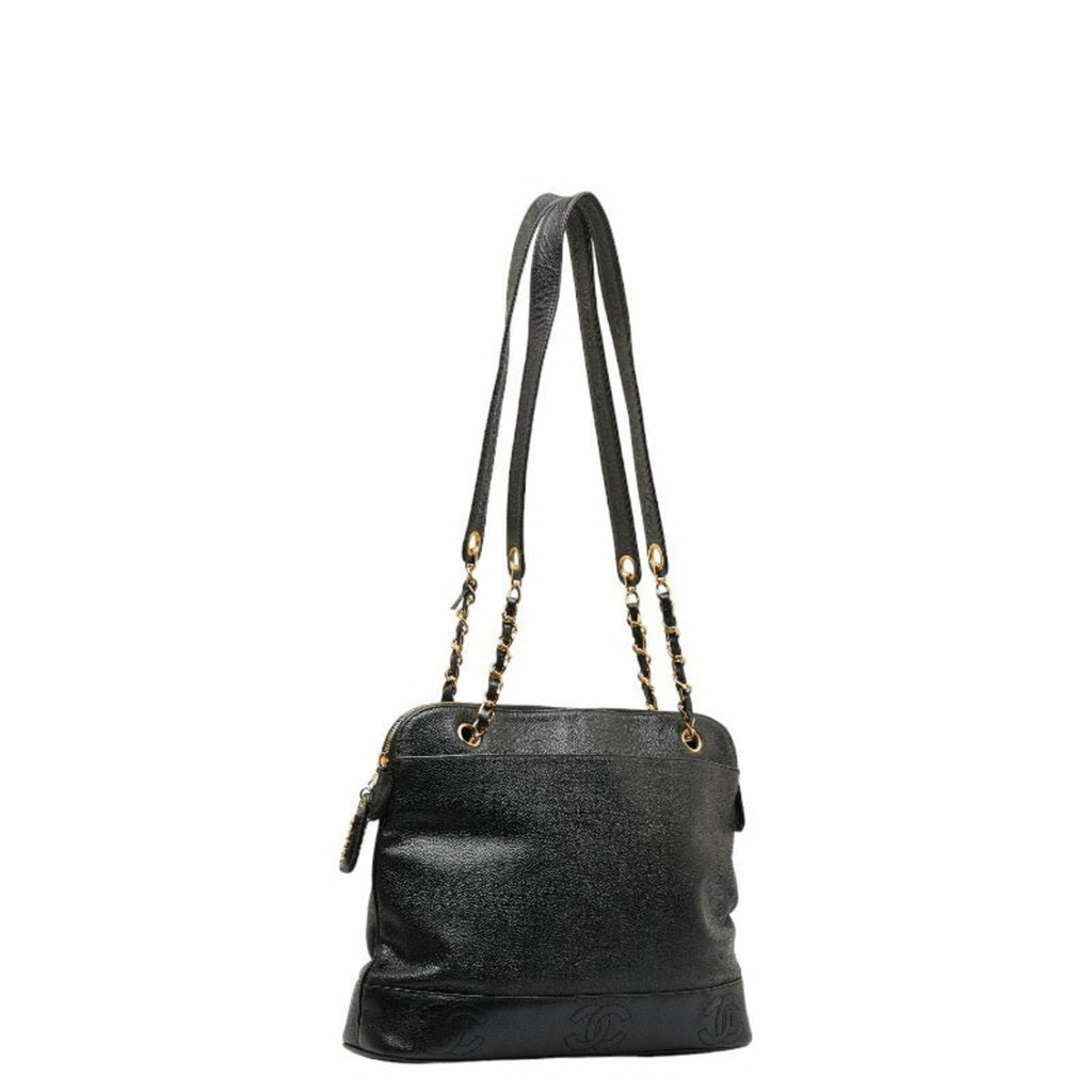 CHANEL Triple Coco Mark Chain Shoulder Bag Black Caviar Skin Women's