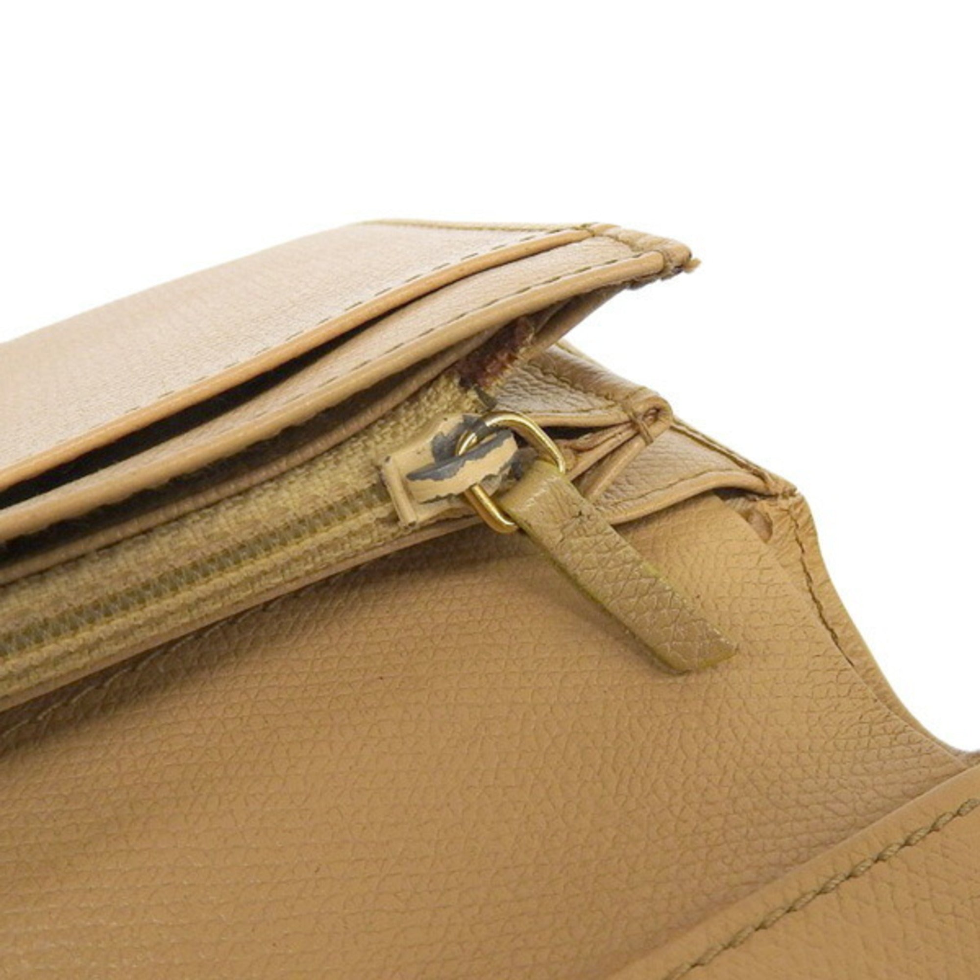 CHANEL Leather Coco Button Bifold Long Wallet Beige Ladies