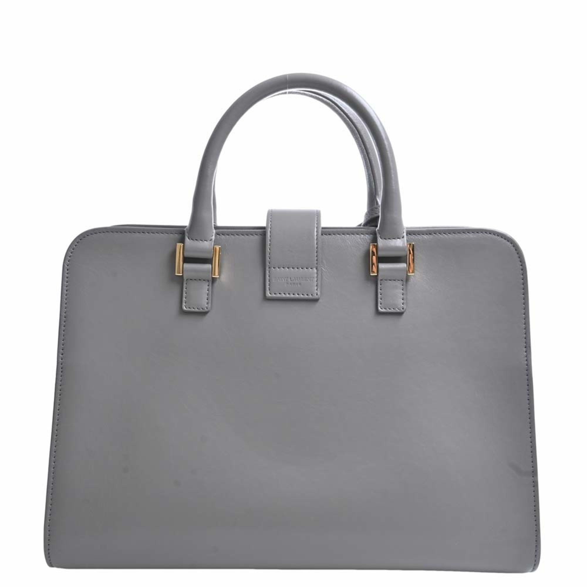 SAINT LAURENT Leather Monogram Cabas Handbag 472469 Gray Ladies