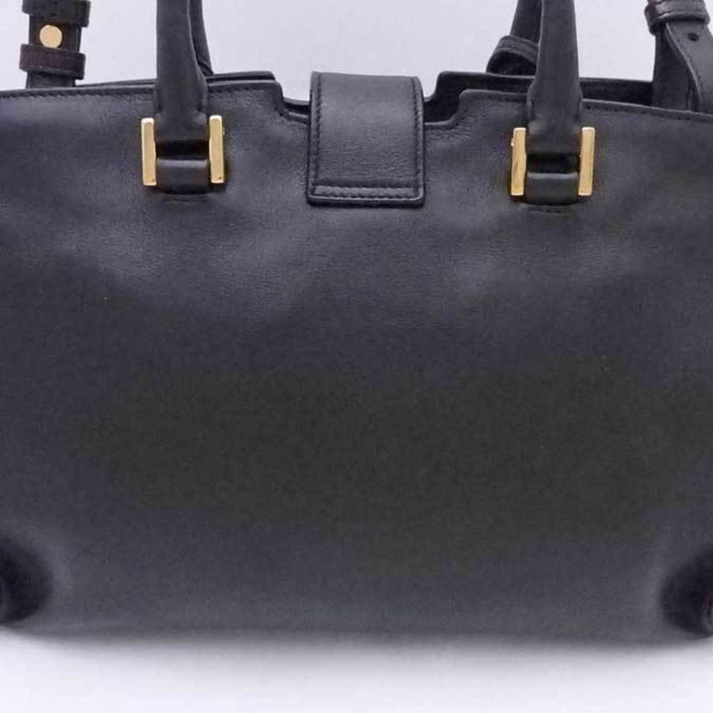 SAINT LAURENT Handbag Shoulder Bag Baby Cabas Leather Black Gold Women's
