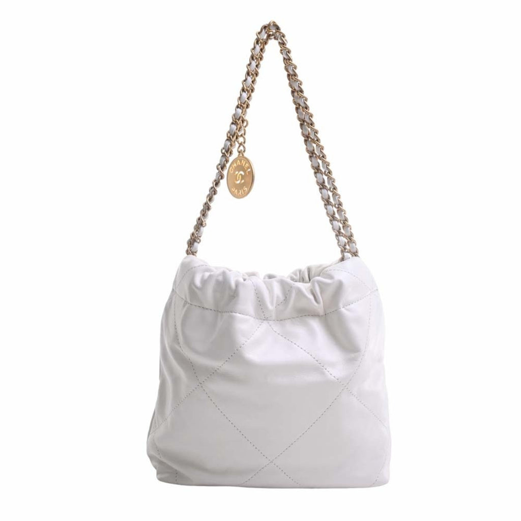 CHANEL Leather 22 Handbag Chain Shoulder Bag White Ladies