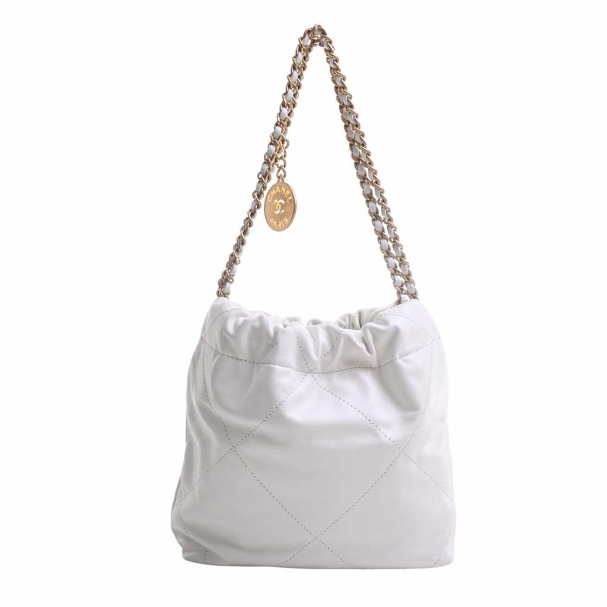 CHANEL Leather 22 Handbag Chain Shoulder Bag White Ladies