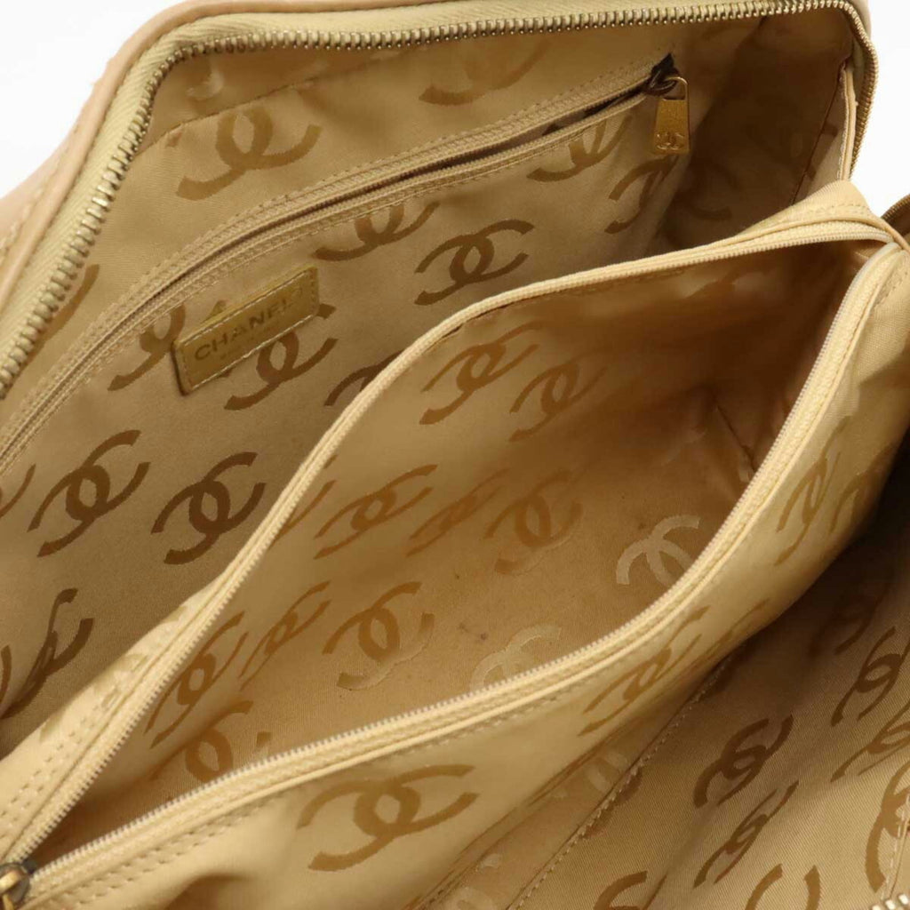 CHANEL Wild Stitch Handbag Boston Bag Leather Beige A14692