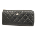 CHANELAuth  Matelasse Long Wallet Silver Metal Fittings Women's Lambskin Black