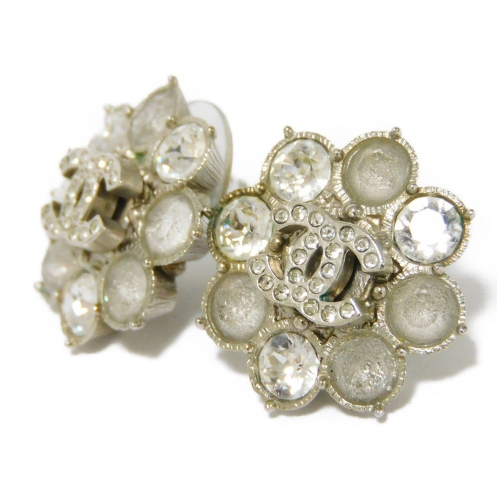 CHANEL Earrings Flower Crystal Coco Mark Strass Rhinestone CC Clear Ladies Accessories Jewelry