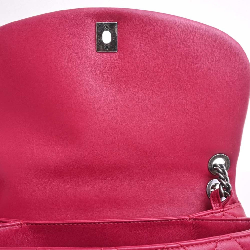 CHANEL Lambskin Matelasse Coco Mark Chain Shoulder Bag Red Ladies