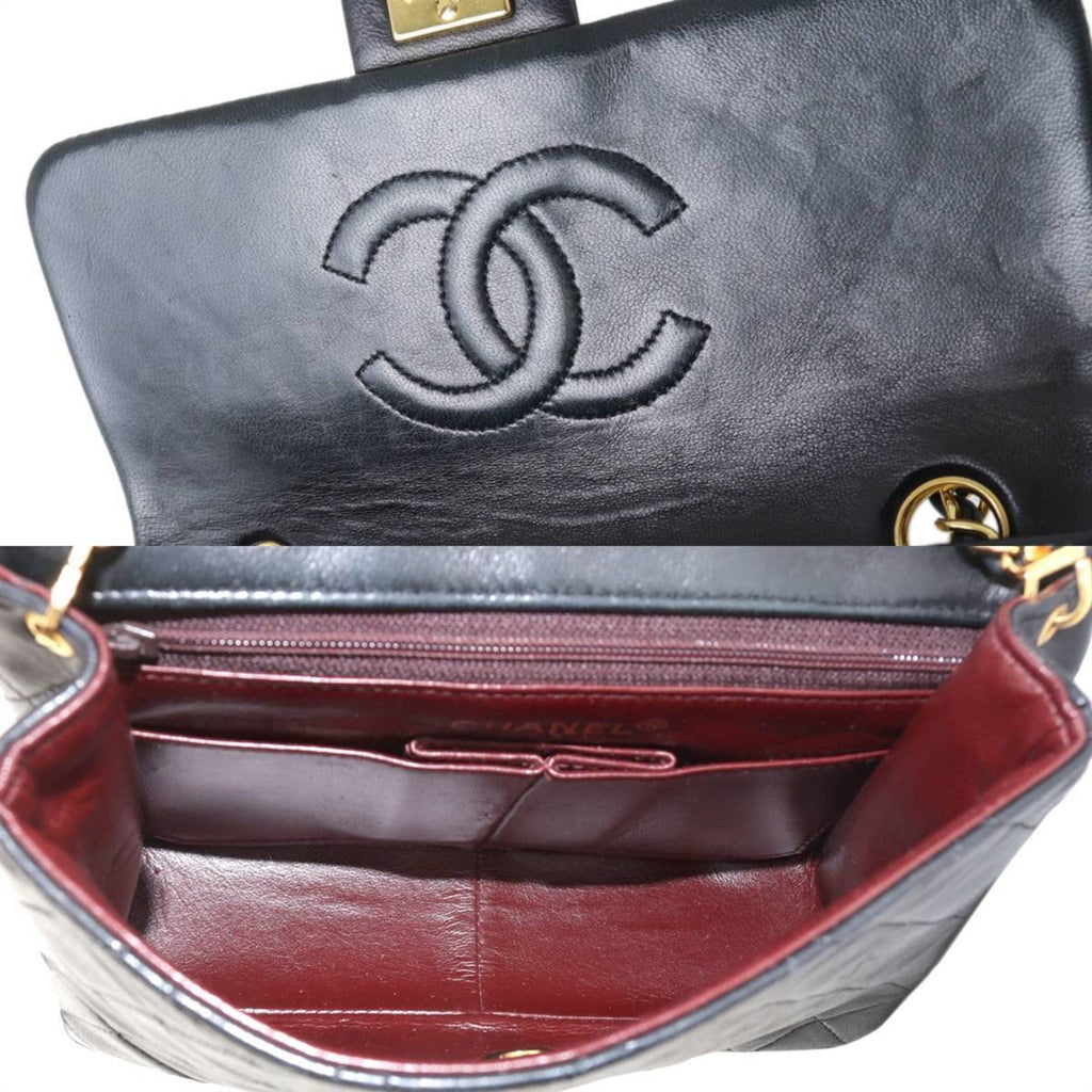 CHANEL Matelasse 20 Chain Shoulder Bag 7 Digits Circa 1990 Lambskin Black x Gold NT