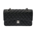 CHANEL matelasse W flap chain shoulder 25cm black A01112 ladies caviar skin bag