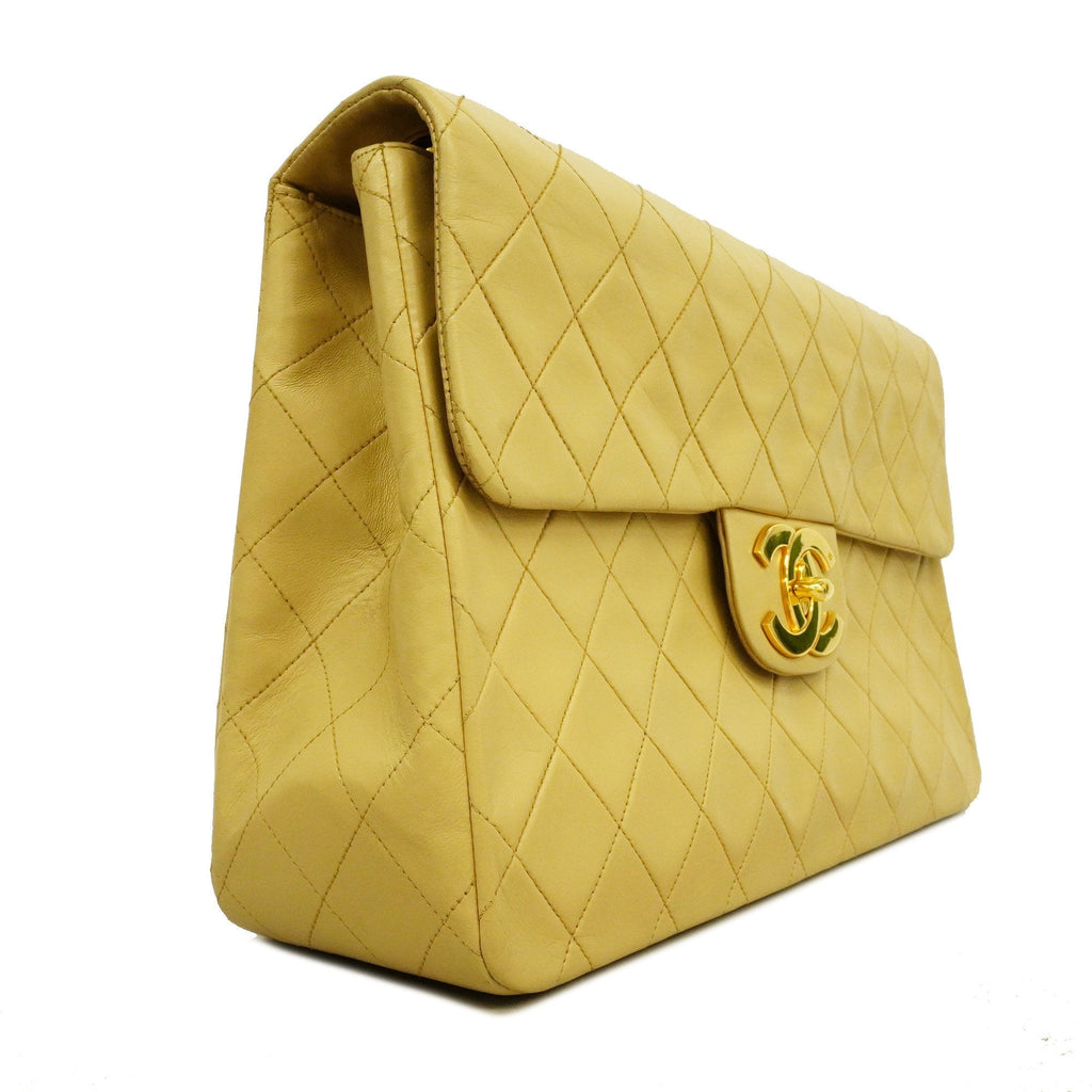 Chanel Matelasse Big Matelasse W Chain Women's Leather Shoulder Bag Beige