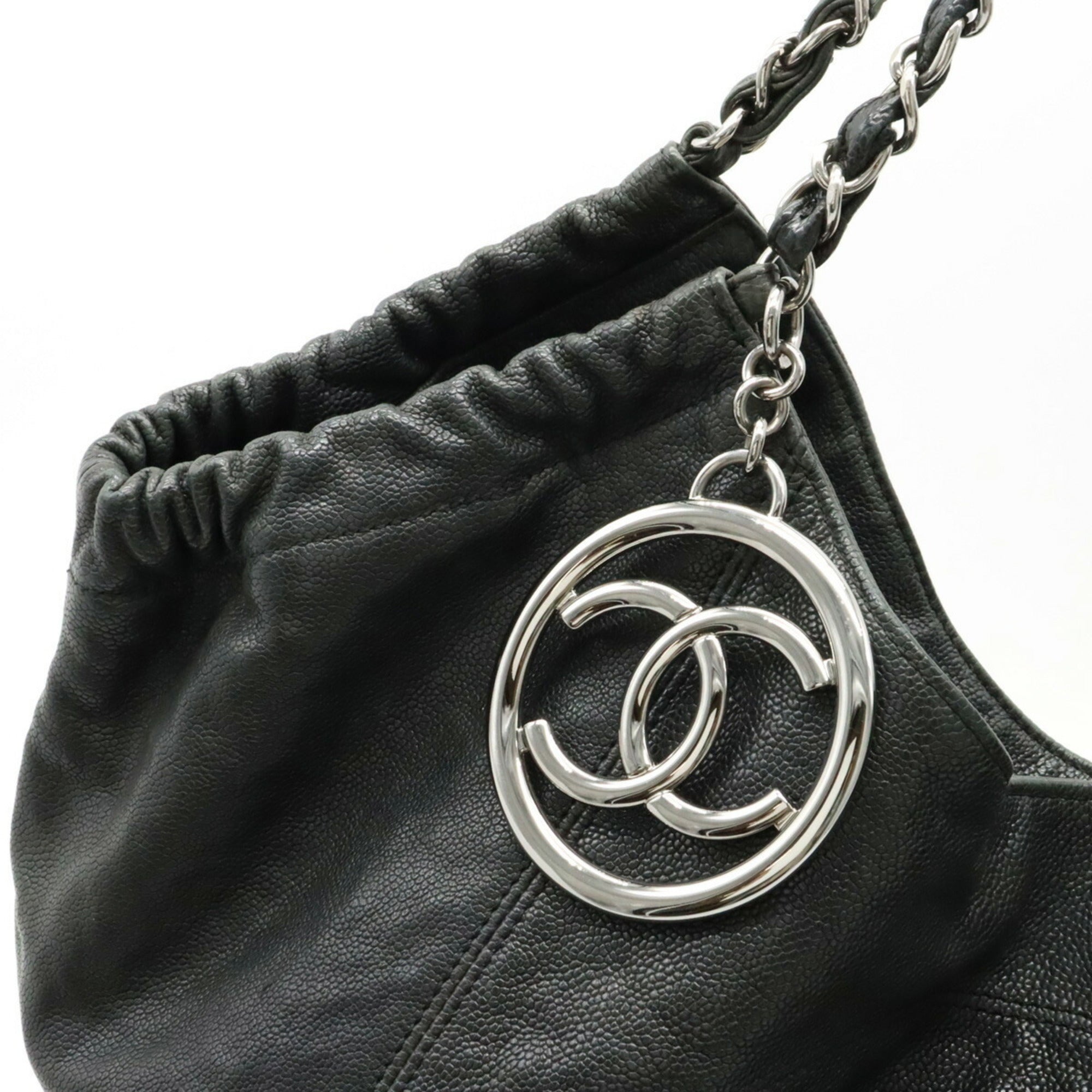 CHANEL Cococabus GM Cocomark Shoulder Bag Chain Tote Caviar Skin Leather Black A33450