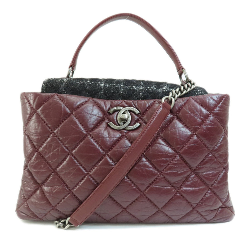 CHANEL Matelasse Coco Mark Handbag Calf/Tweed Women's