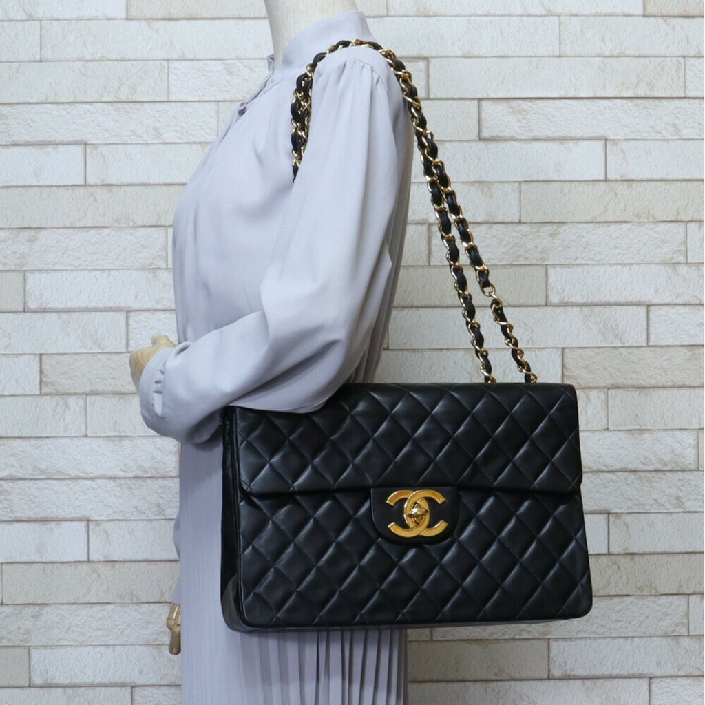 CHANEL chain matelasse shoulder bag lambskin black ladies