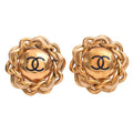 CHANEL Leather Coco Mark Earrings Gold Ladies