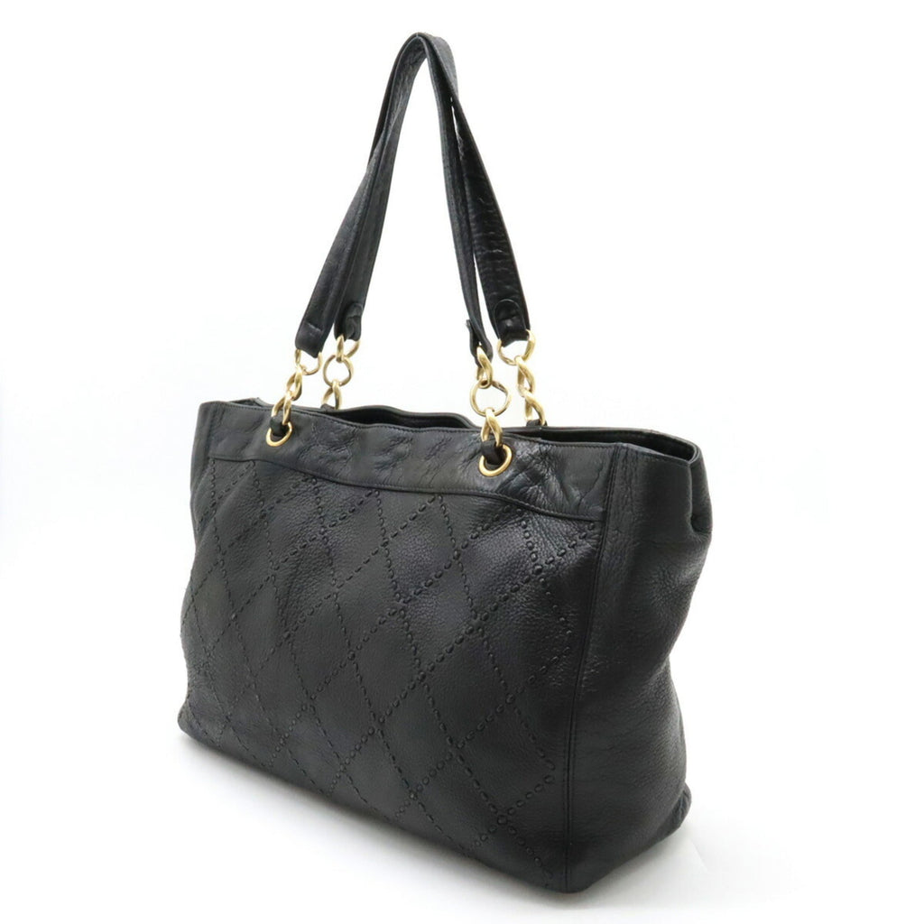 CHANEL Ultra Stitch Coco Mark Tote Bag Shoulder Chain Leather Black