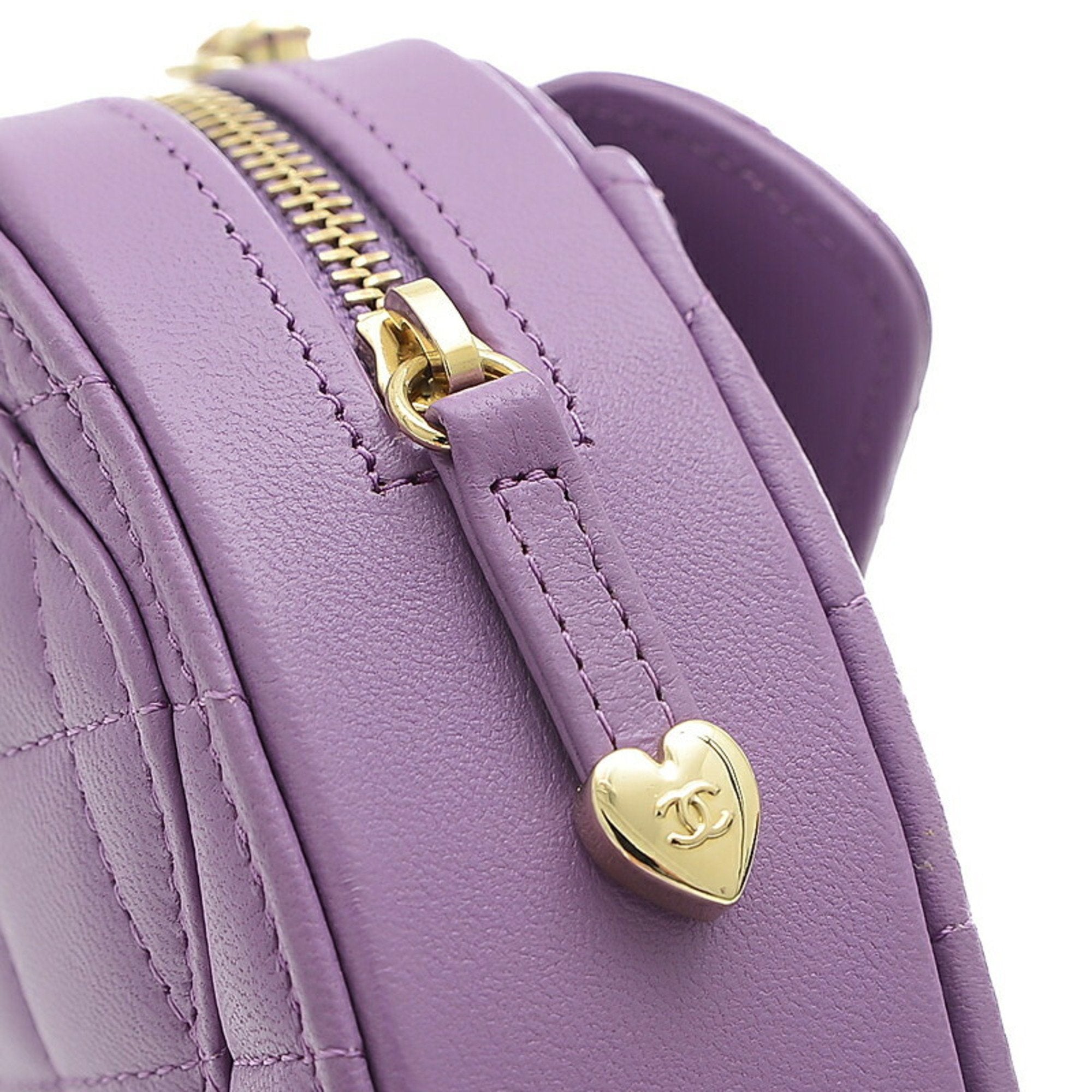 CHANEL Matelasse Heart Chain Shoulder Bag Lambskin Purple AP2784